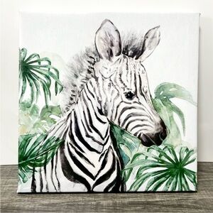 Shabby Chic Zebra Canvas with Green Leaves